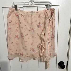 Loft Pink Ditsy Floral Faux Wrap Skirt Chiffon Ruffle Size 12 Cottagecore